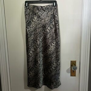Snake Print Satin Midi Skirt